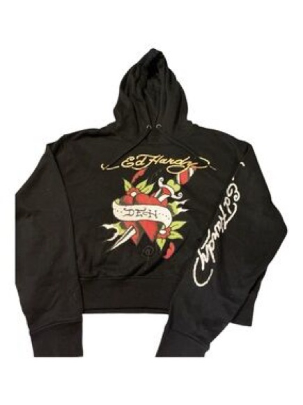 Ed Hardy Black Crewneck Sweatshirt with Tattoo Heart Graphic Size M NWT